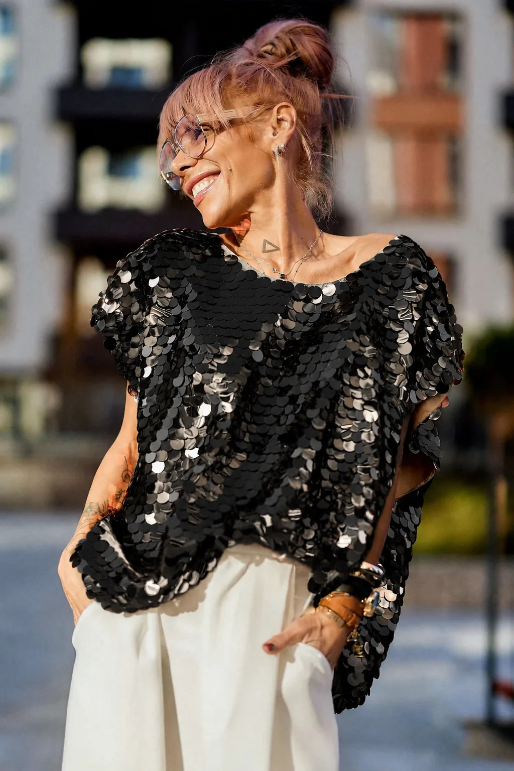 Black Sequin Oversized Top - Image 3