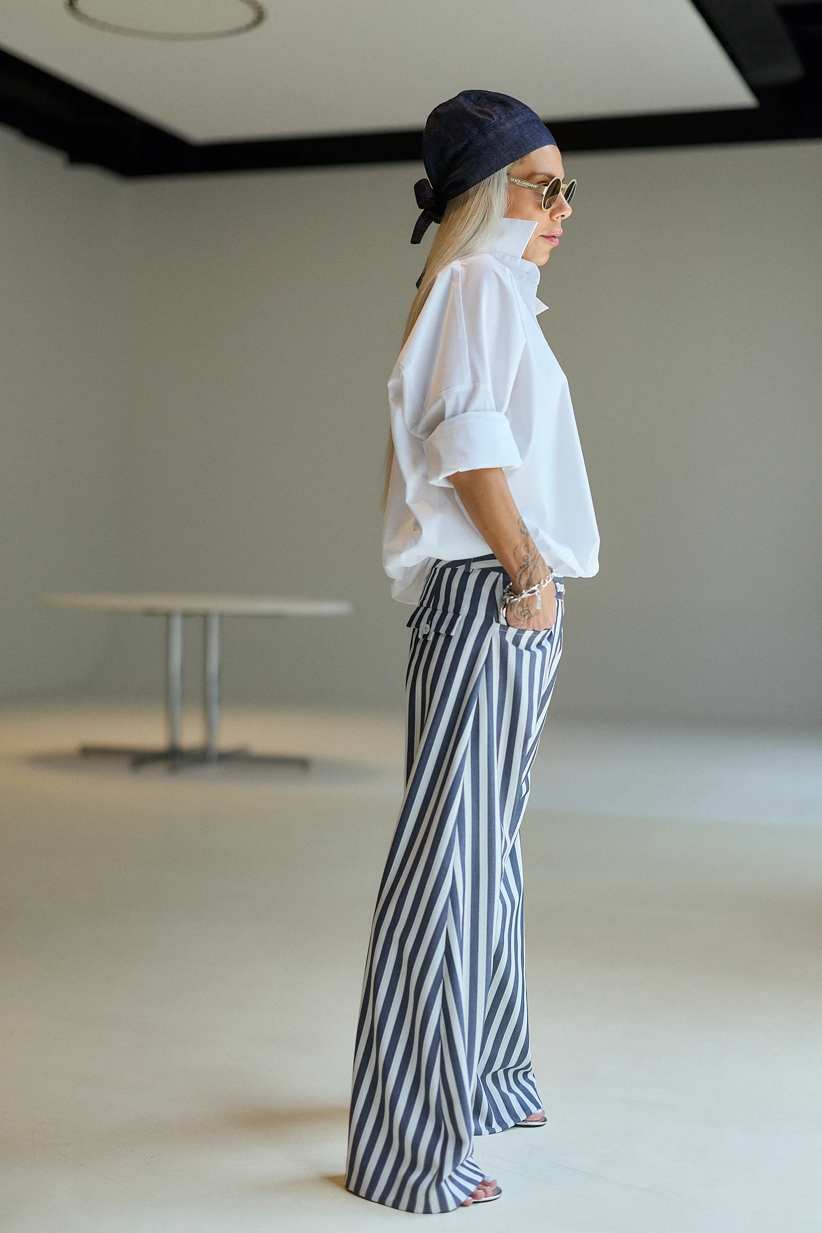 Blue & White Striped Wide-Leg Pants - Image 3