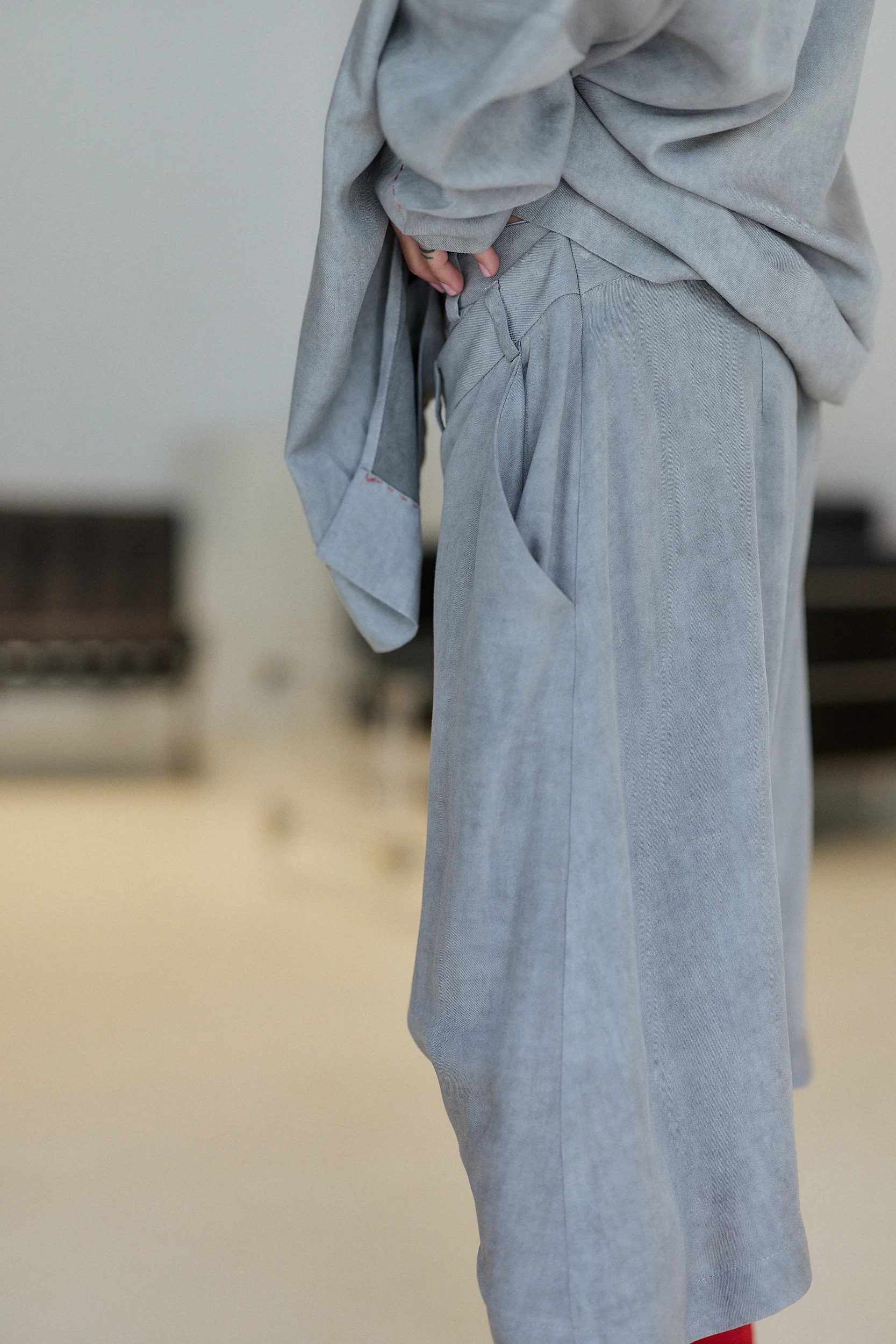 Grey Draped Harem Shorts - Image 4