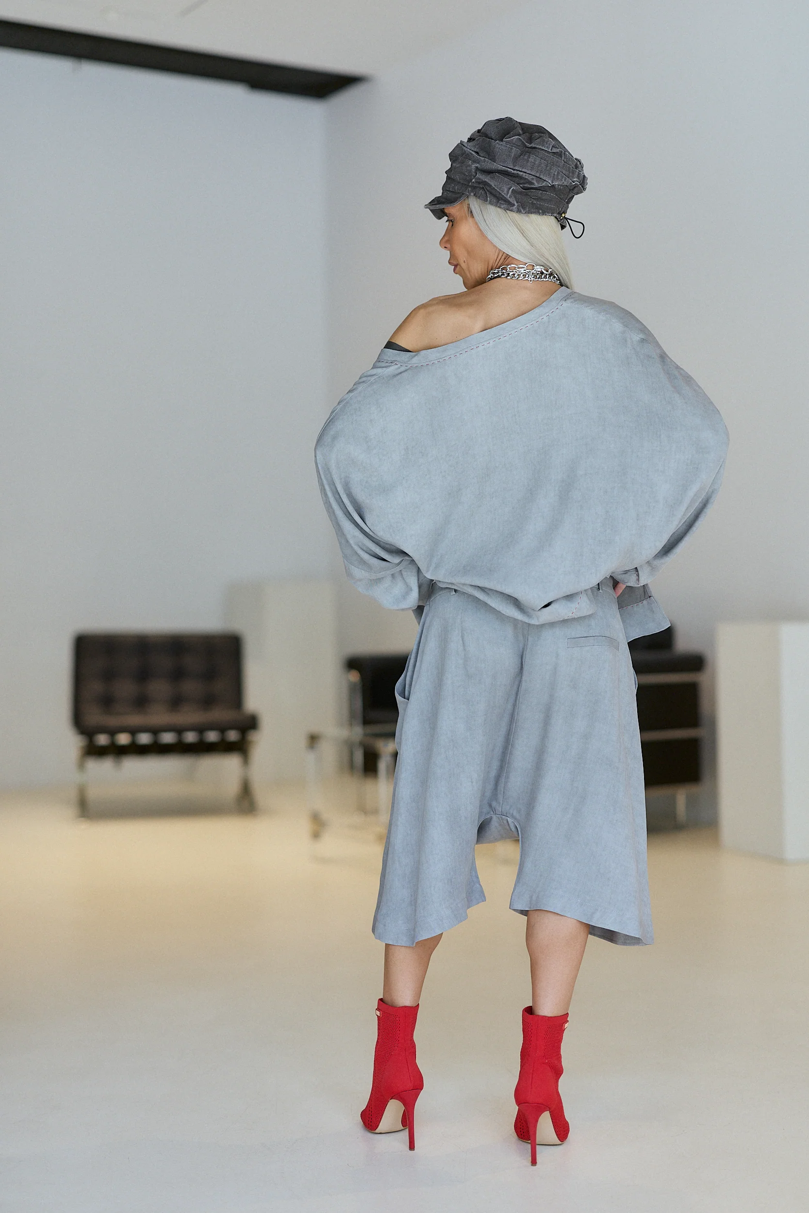 Grey Draped Harem Shorts - Image 6