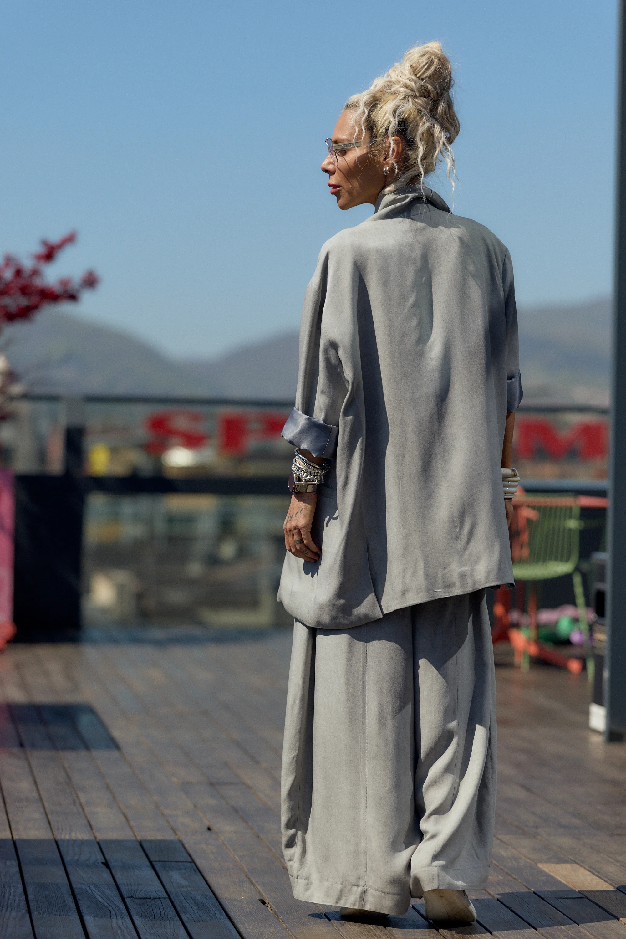 Grey Flow Wide-Leg Pants - Image 2