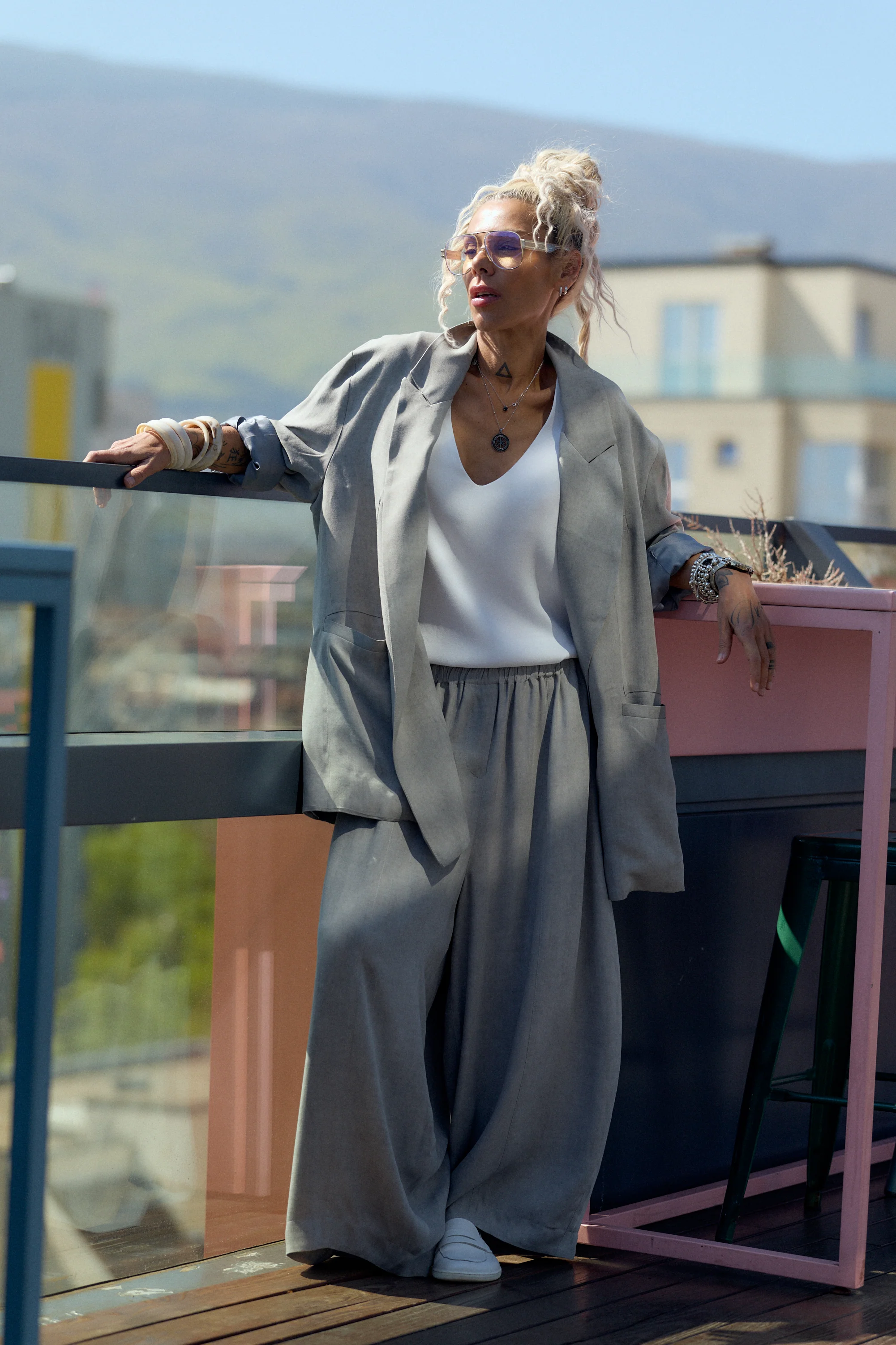 Grey Flow Wide-Leg Pants - Image 4