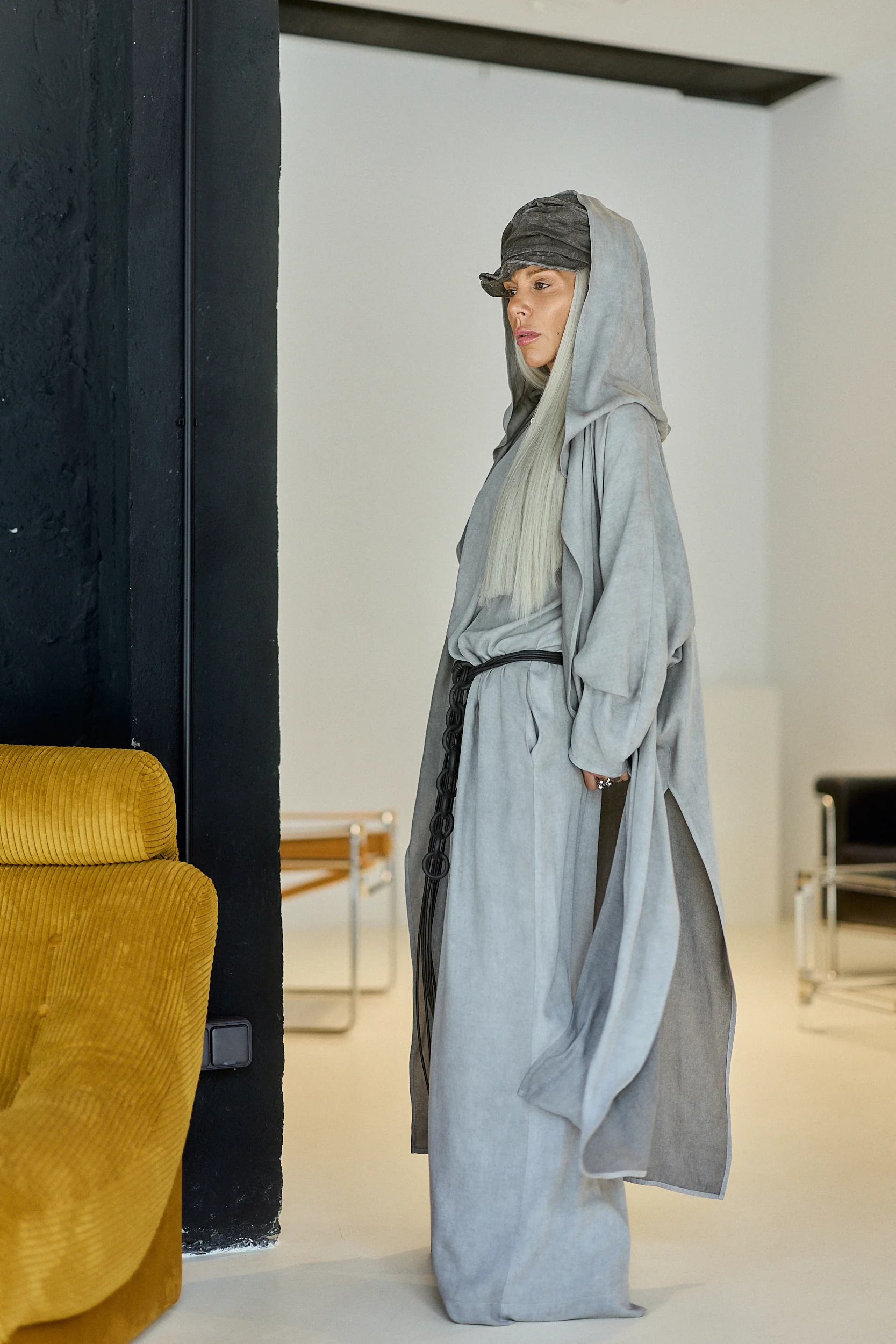 Grey Hooded Draped Vest - Image 5