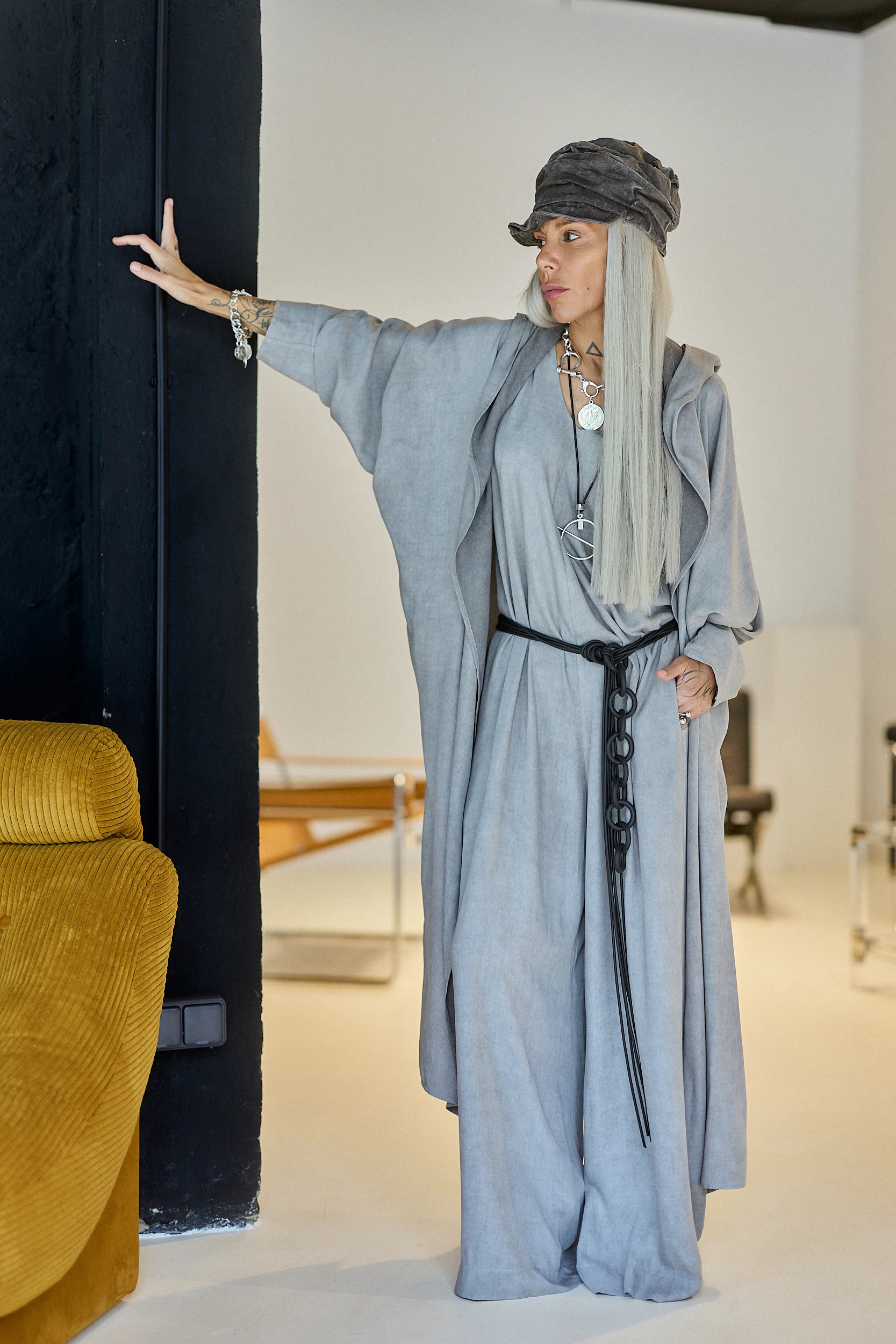 Grey Hooded Draped Vest - Image 8