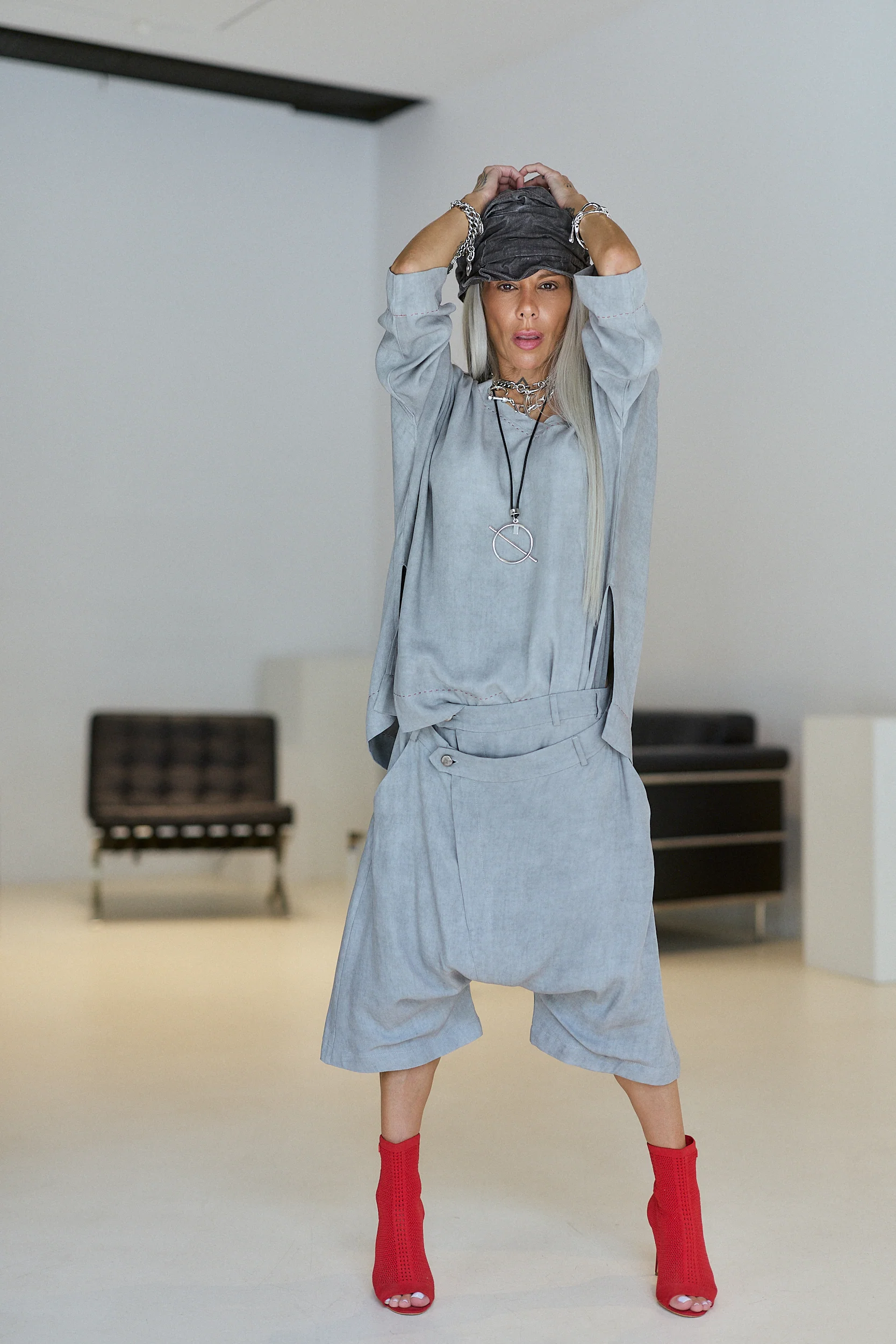 Grey Oversized Asymmetric Blouse - Image 6