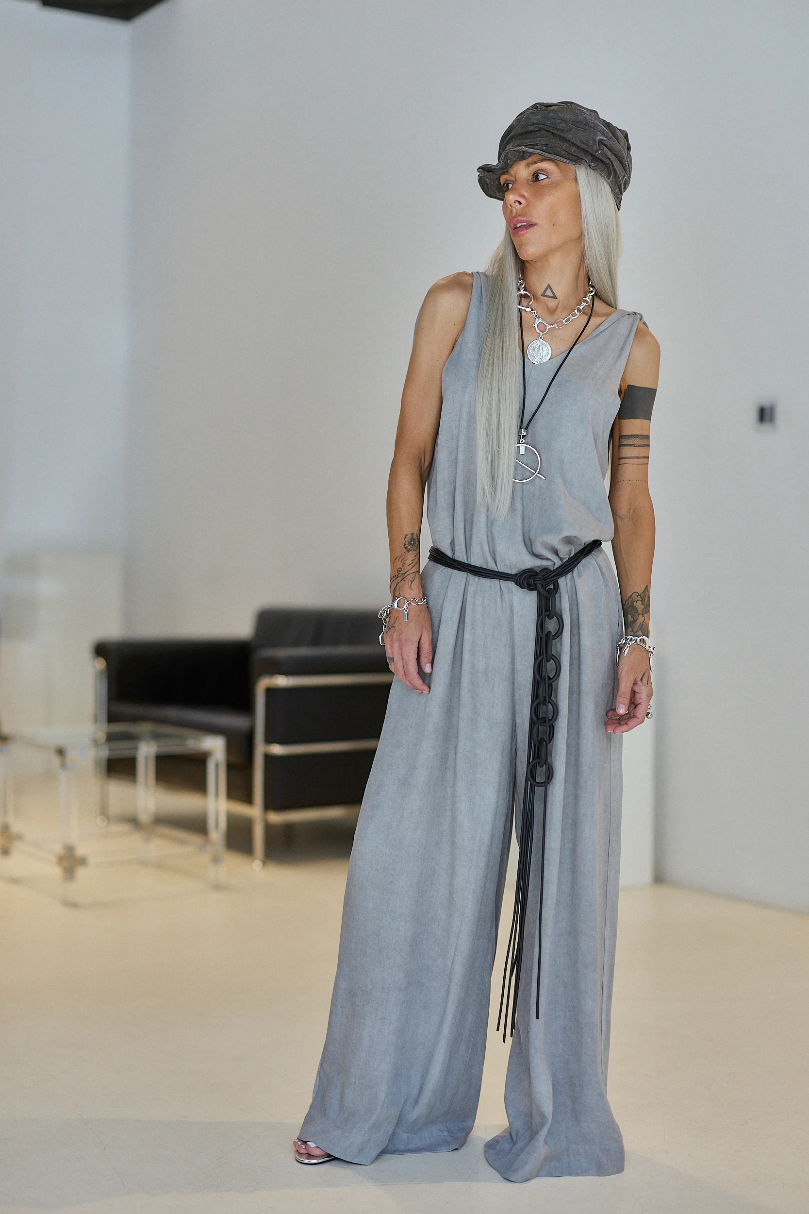 Grey Tie-Shoulder Wide-Leg Jumpsuit - Image 11