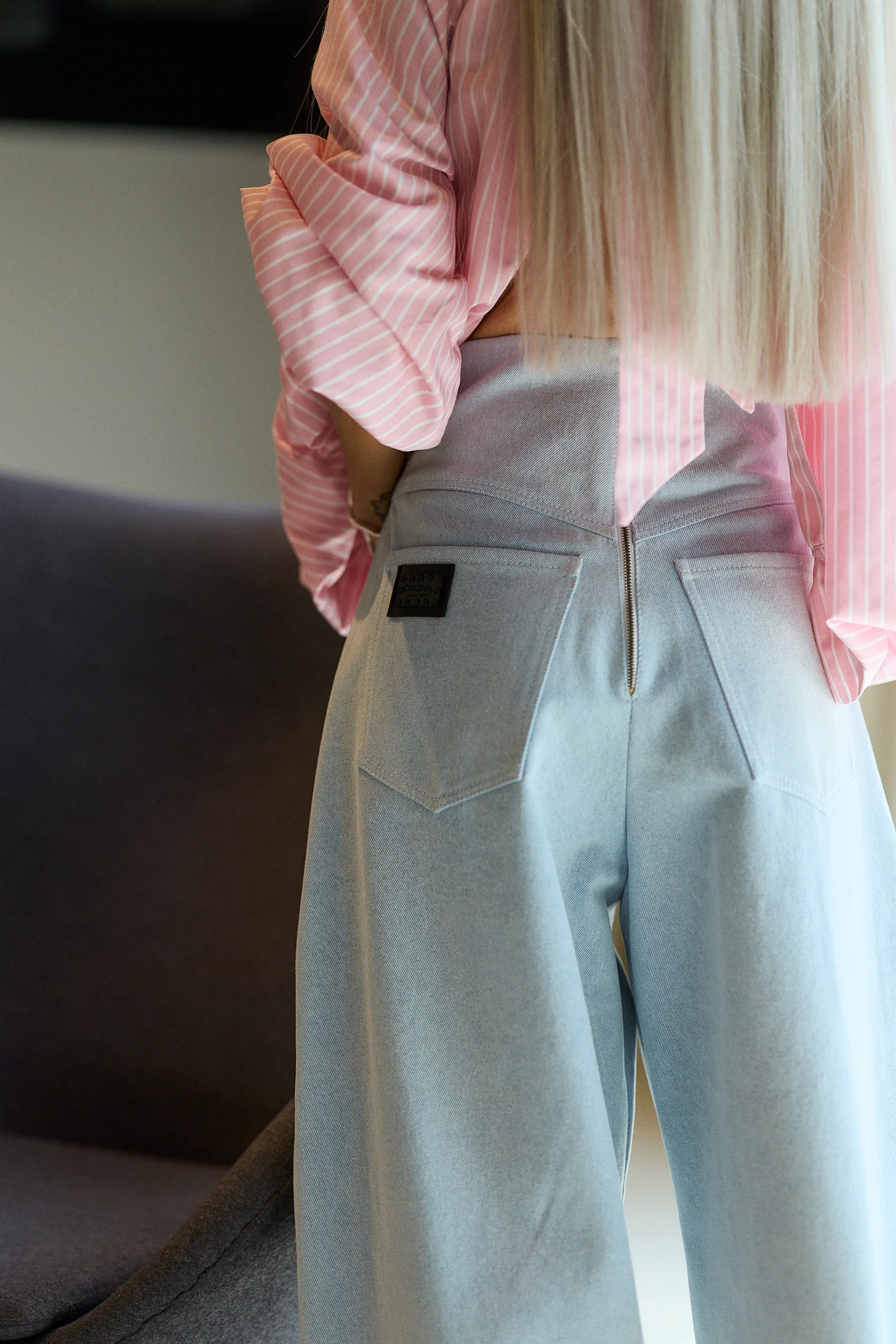Ice Blue Wide-Leg Denim Pants - Image 3