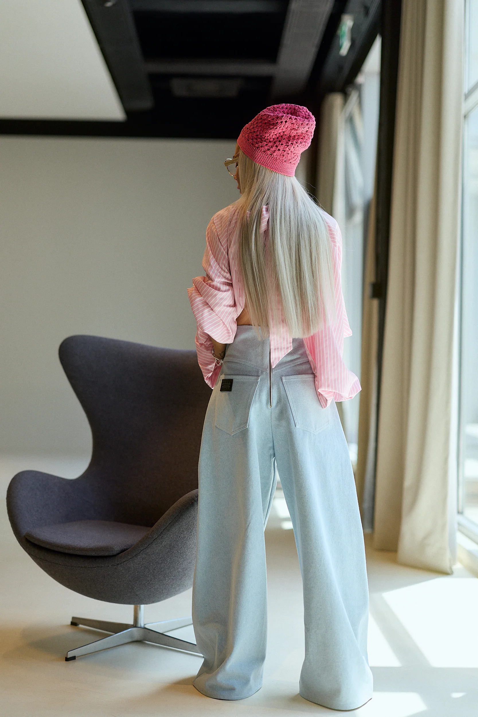 Ice Blue Wide-Leg Denim Pants - Image 4