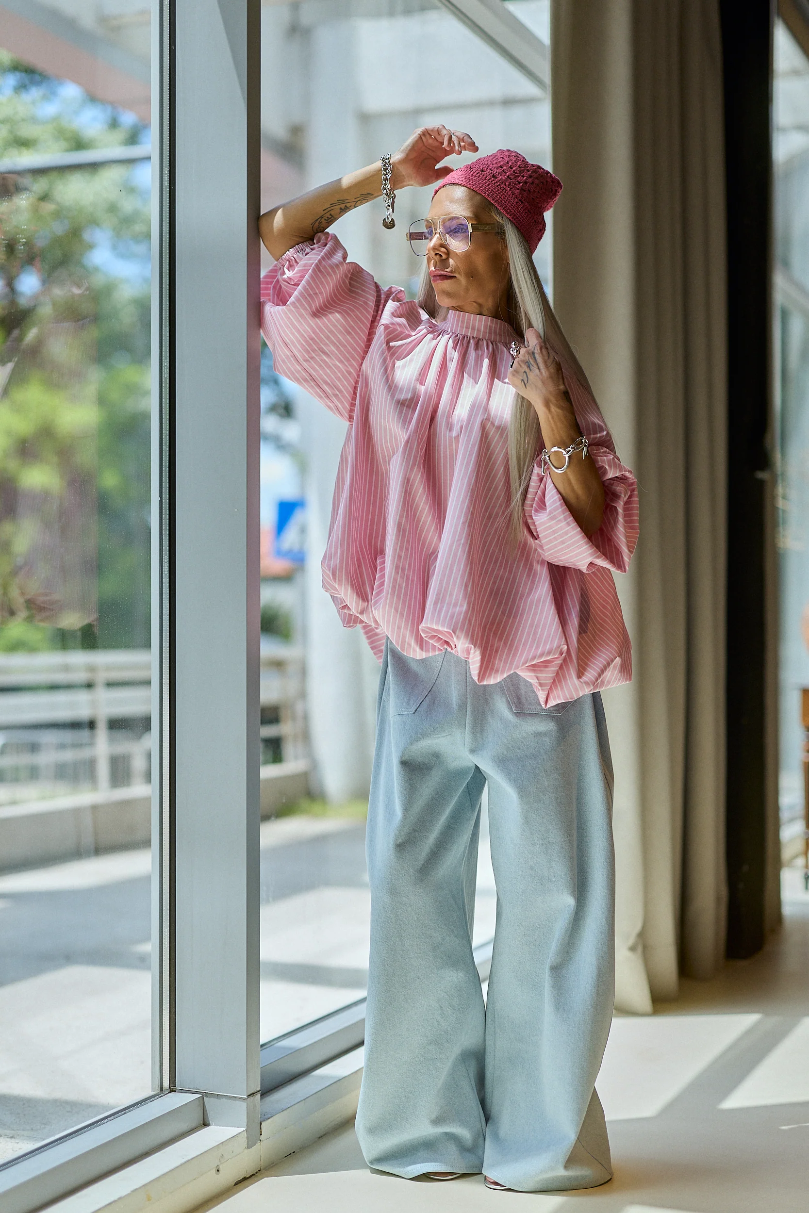 Ice Blue Wide-Leg Denim Pants - Image 9