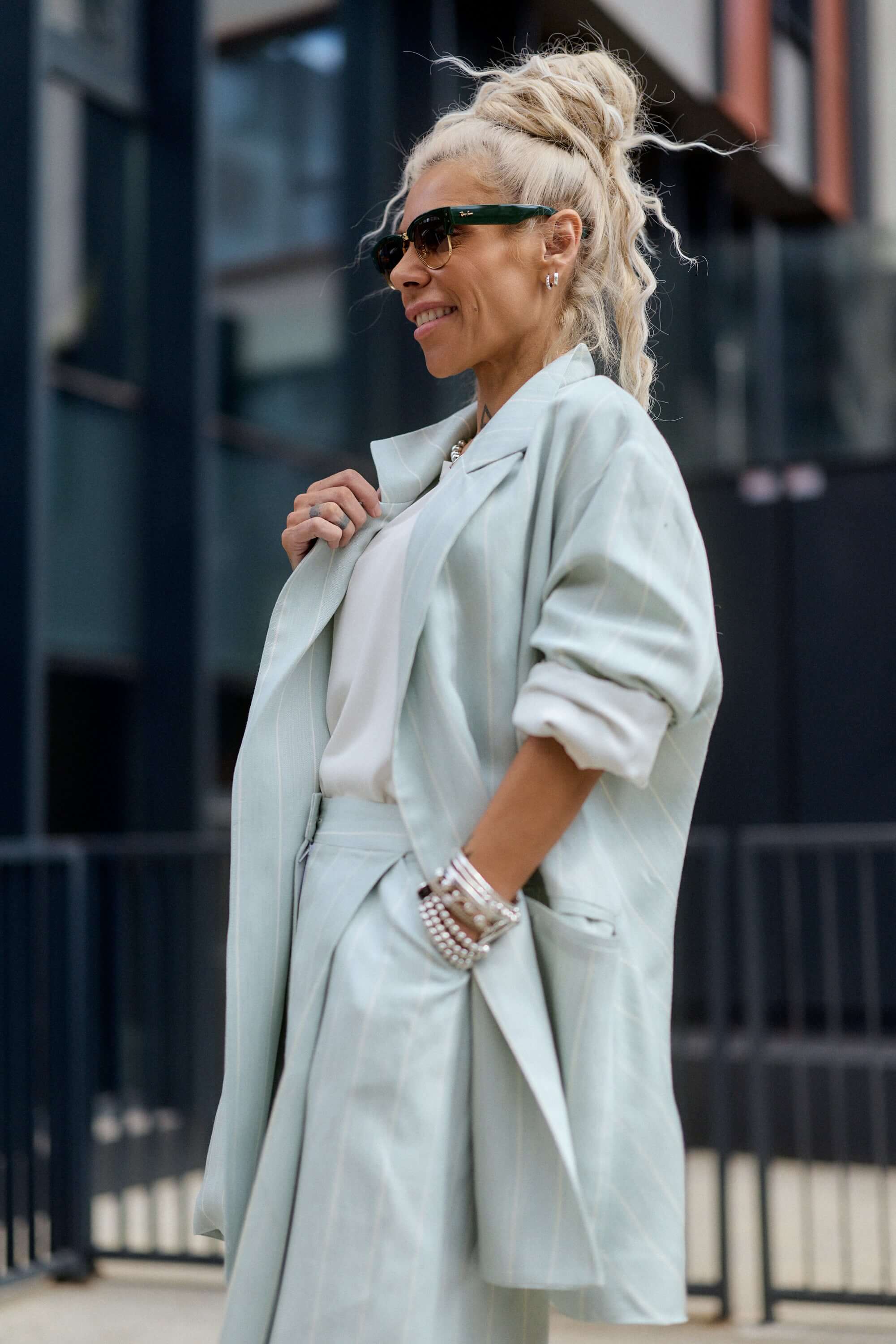 Light Mint Pinstripe Oversized Blazer - Image 2