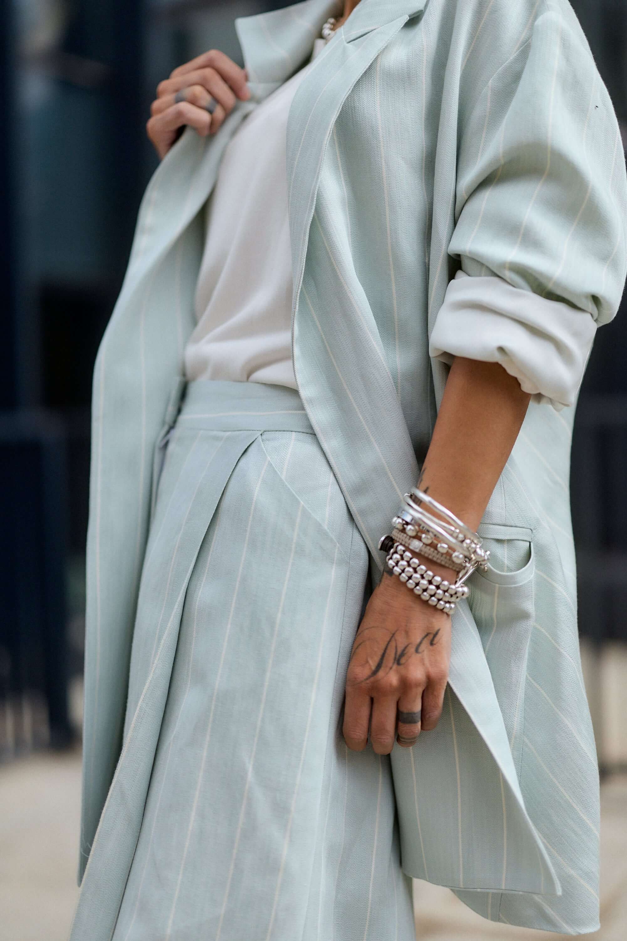 Light Mint Pinstripe Wide-Leg Trousers - Image 6