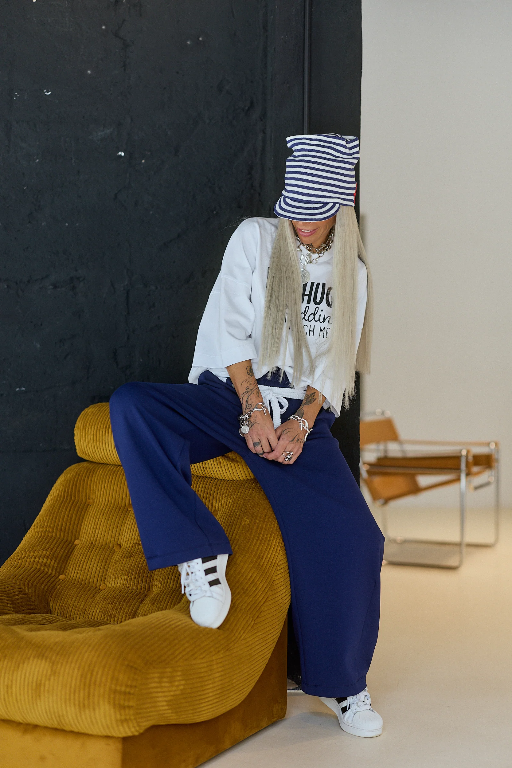 Navy Wide-Leg Pants with Rope Belt - Image 10
