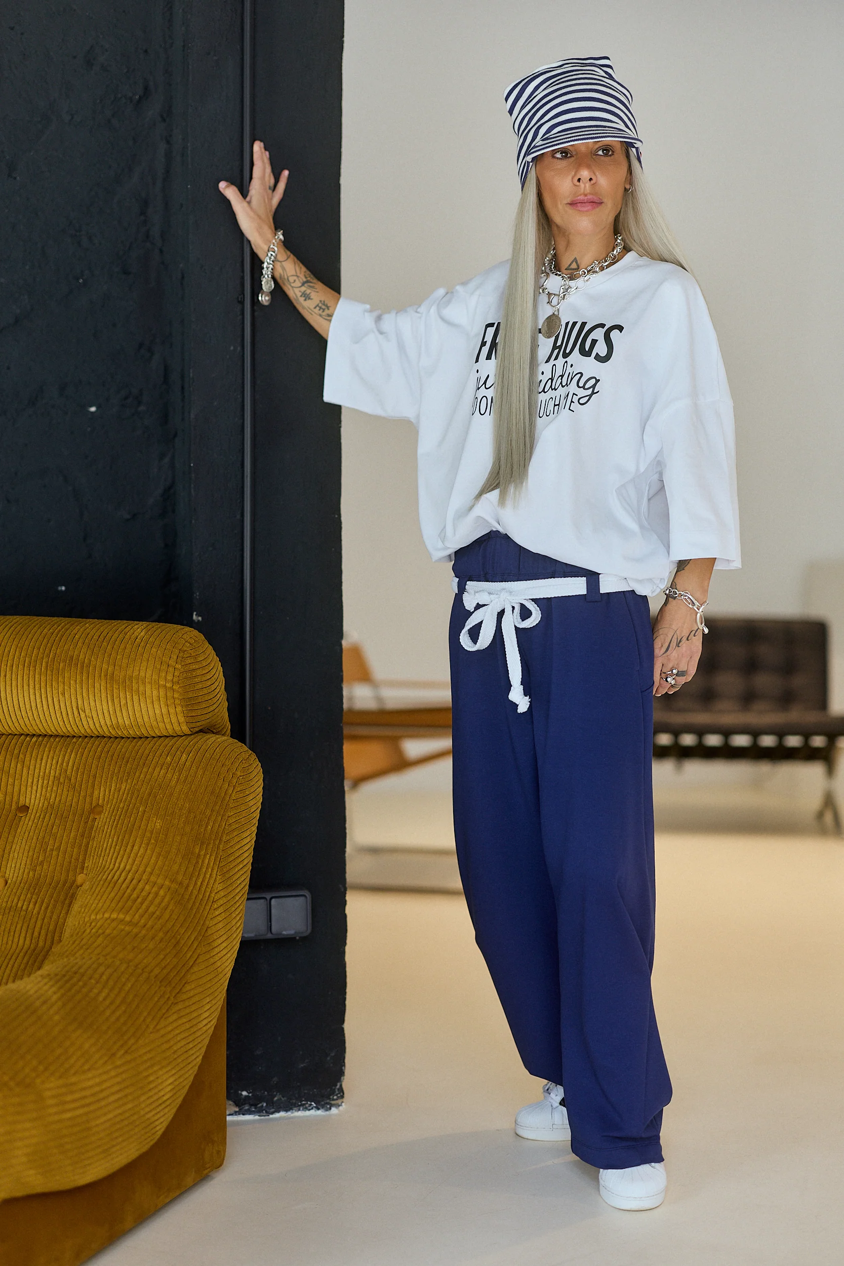 Navy Wide-Leg Pants with Rope Belt - Image 7