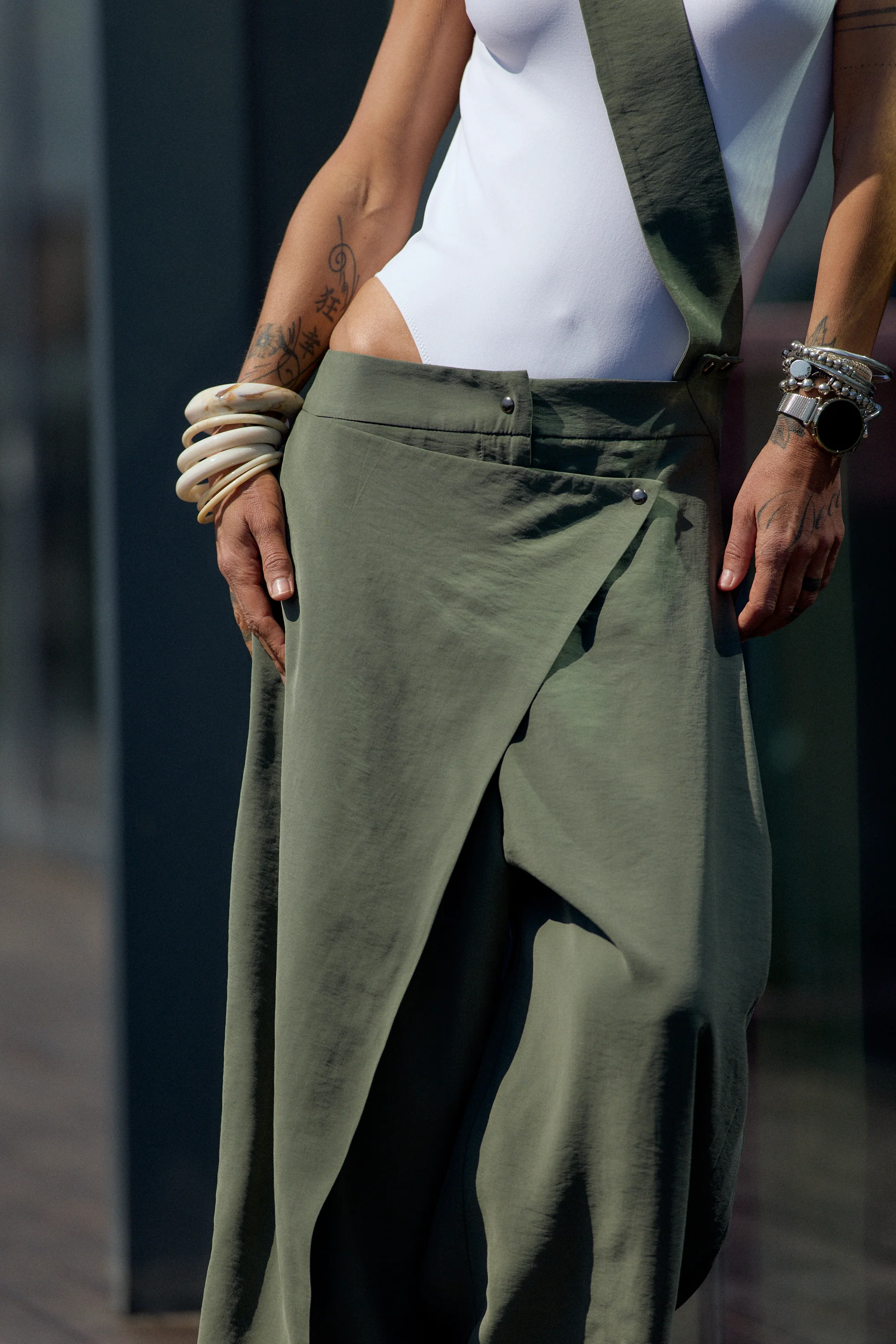 Olive Green Suspender Jumpsuit - Image 4