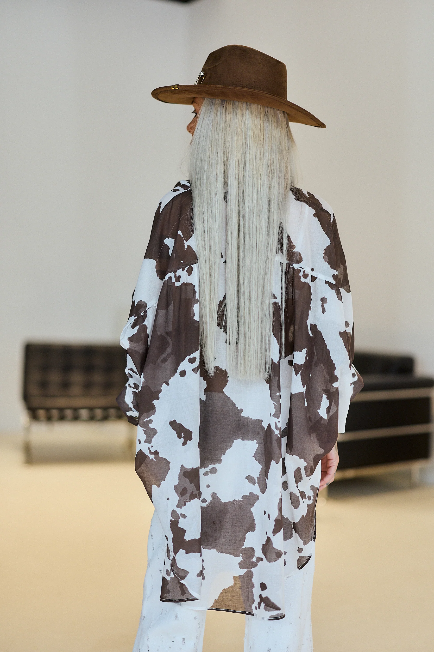 Oversized Cow Print Sheer Shirt - Image 4