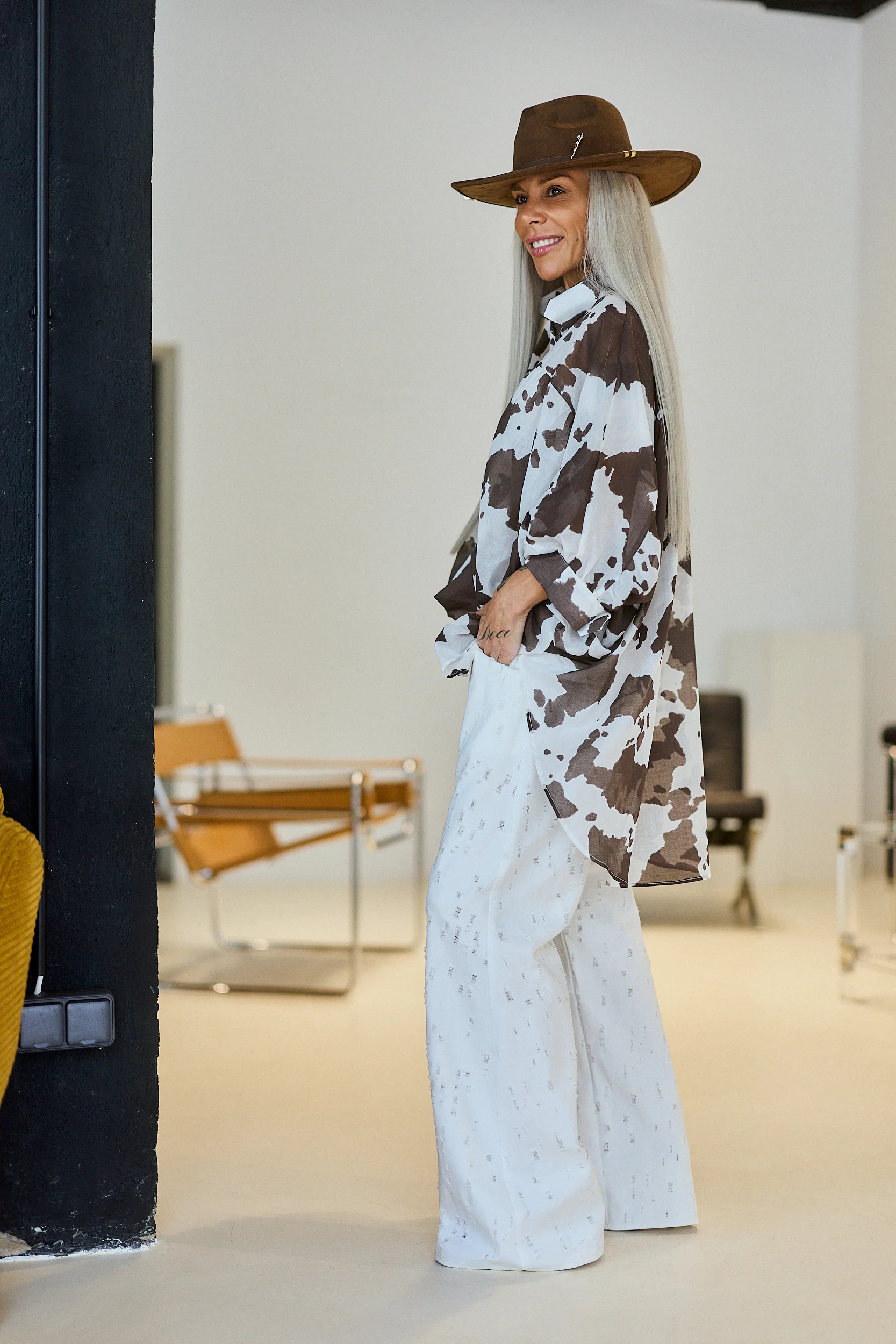 Oversized Cow Print Sheer Shirt - Image 8