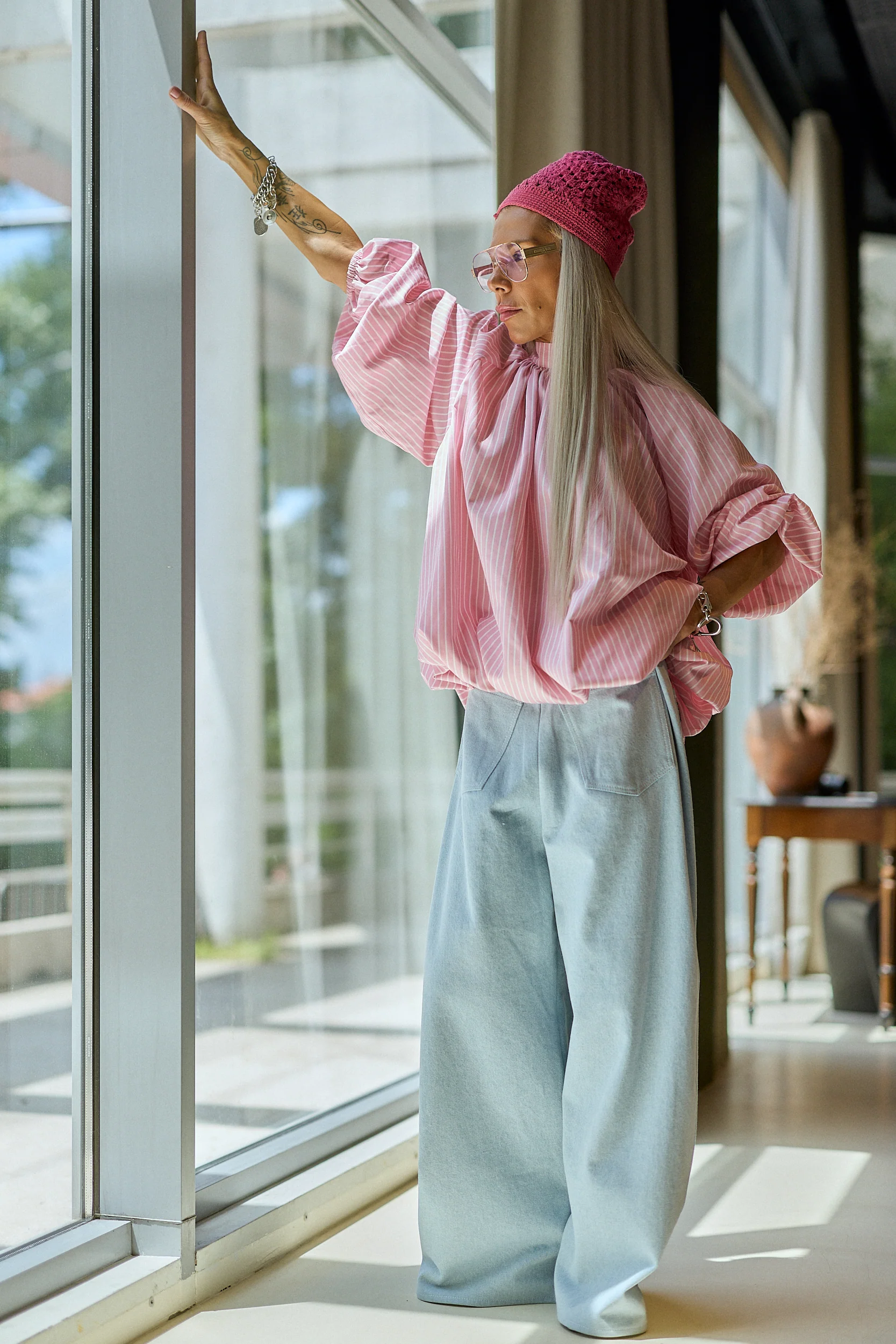 Pink Striped Open-Back Shirt - Image 11