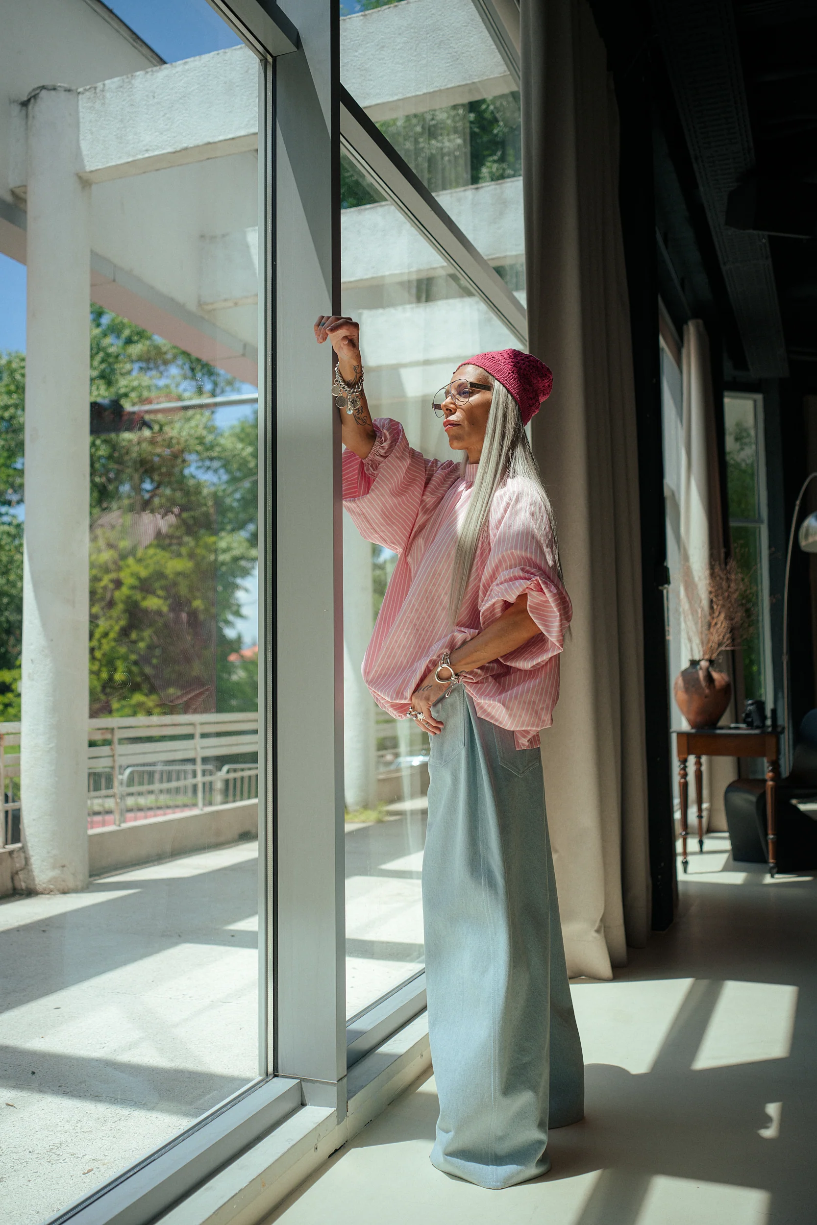 Pink Striped Open-Back Shirt - Image 7