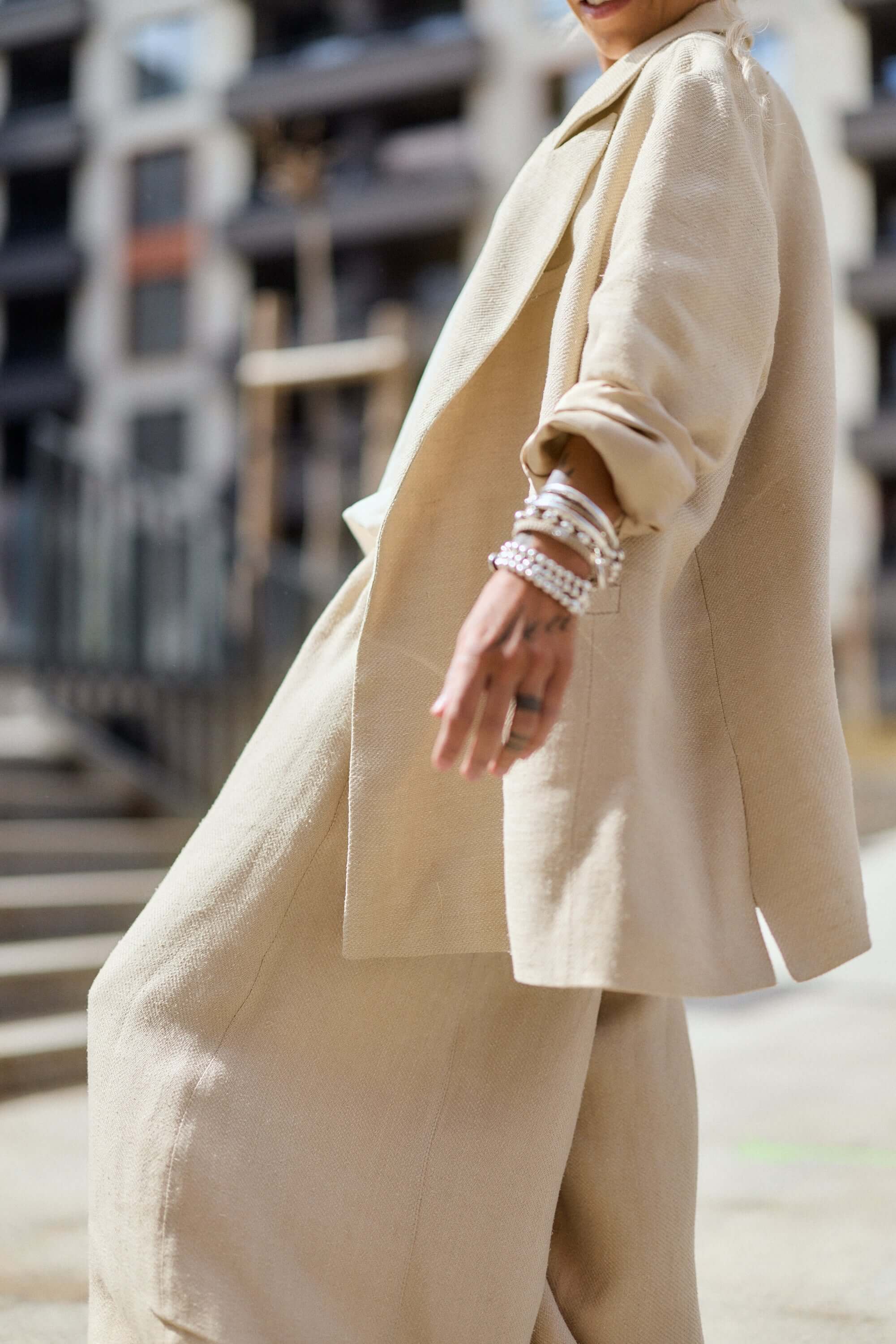 Relaxed Beige Textured Coat - Image 7