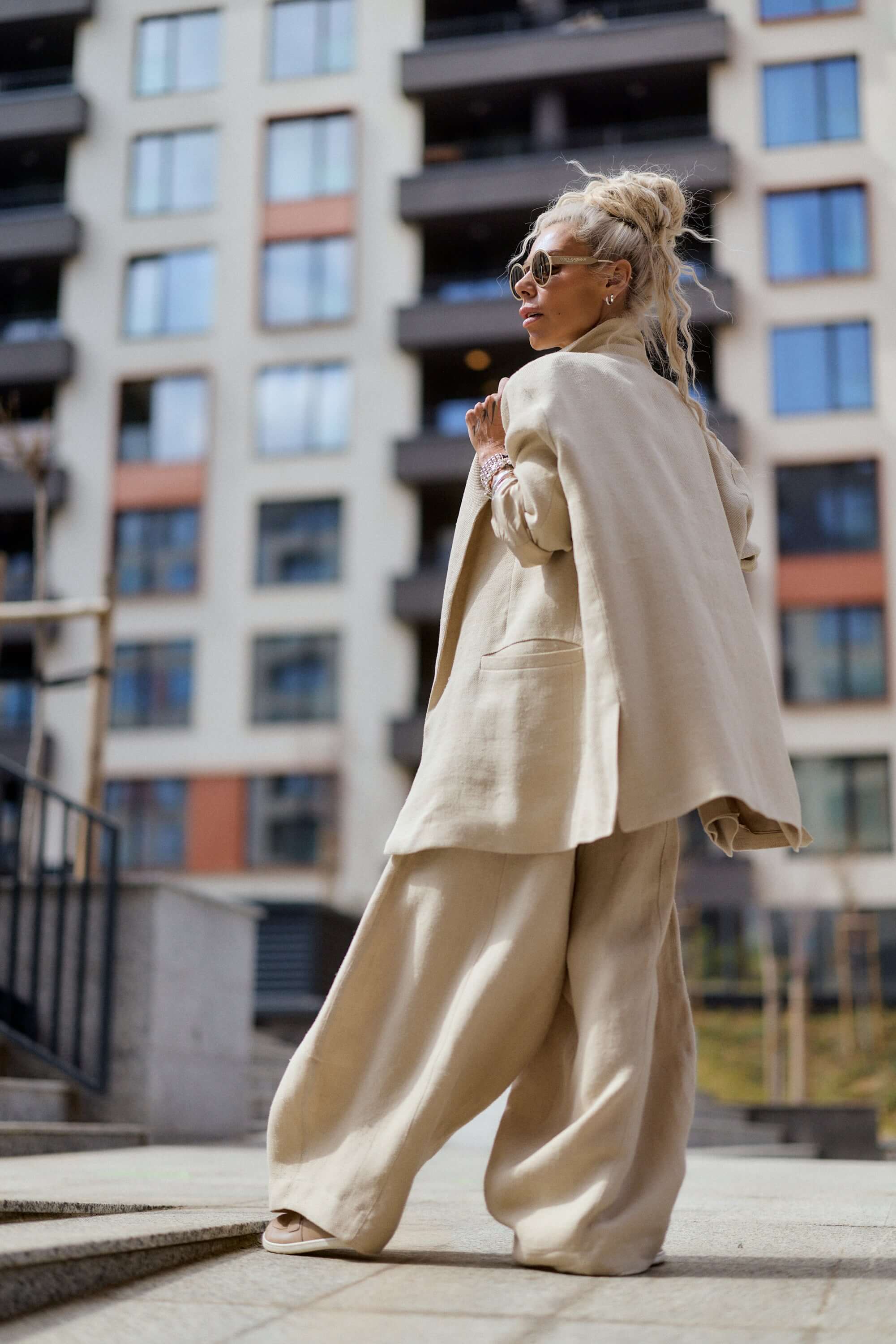 Relaxed Beige Textured Coat - Image 8
