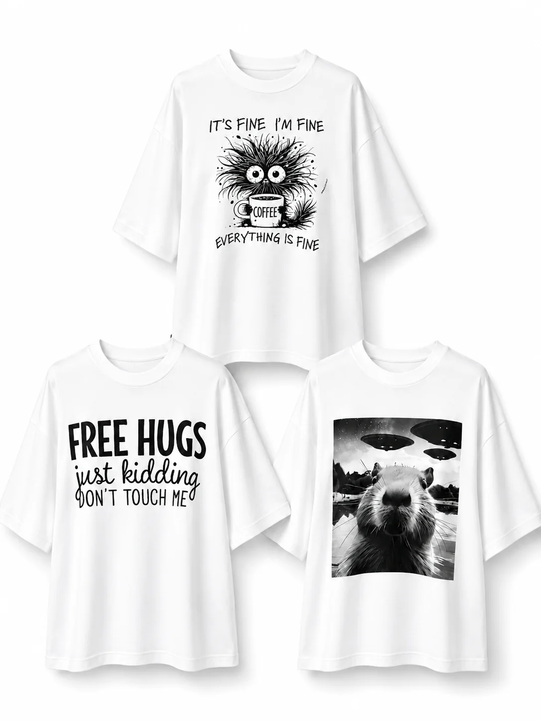 Set of Three Oversized Graphic T-Shirts